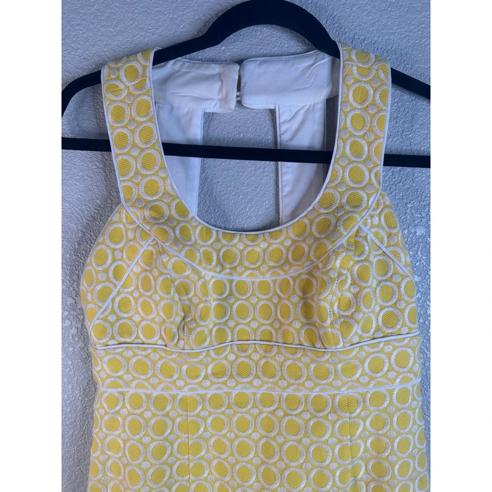 Shoshanna Women's Yellow Geometric Piqué Open Back Sheath Dress Size 4